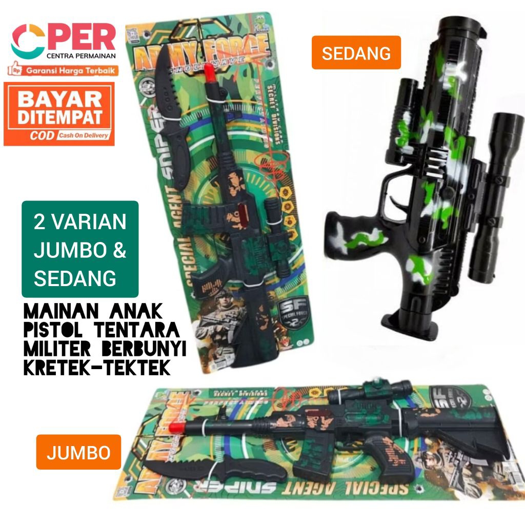 Mainan Anak Pstol Tentara Militer Berbunyi Kretek TekTek / Mainan Pstol Besar Murah / Pstol Besar