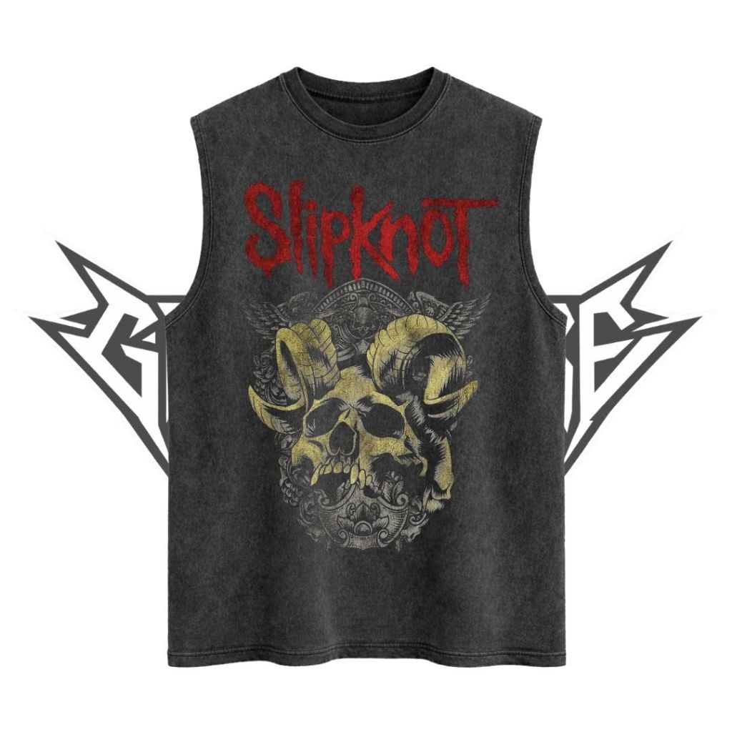 Glatosphere "Slipknot" Sleeveless Oversized T-Shirt | Stone Wash | Kaos Oversize | Vintage | Atasan 