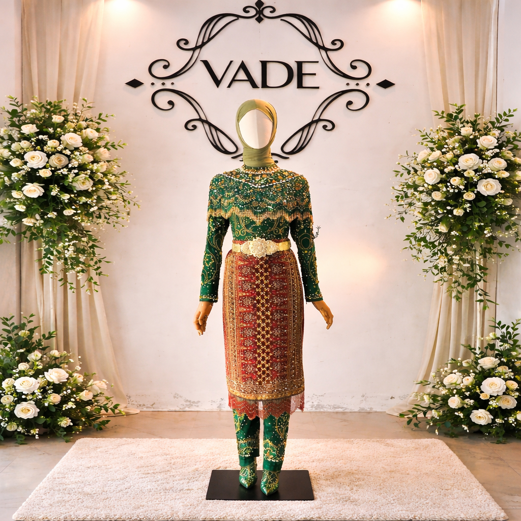 BA 011 Kebaya Modern Premium VADE Warna Hijau botol dengan Detail Payet Emas Elegan untuk Kondangan,