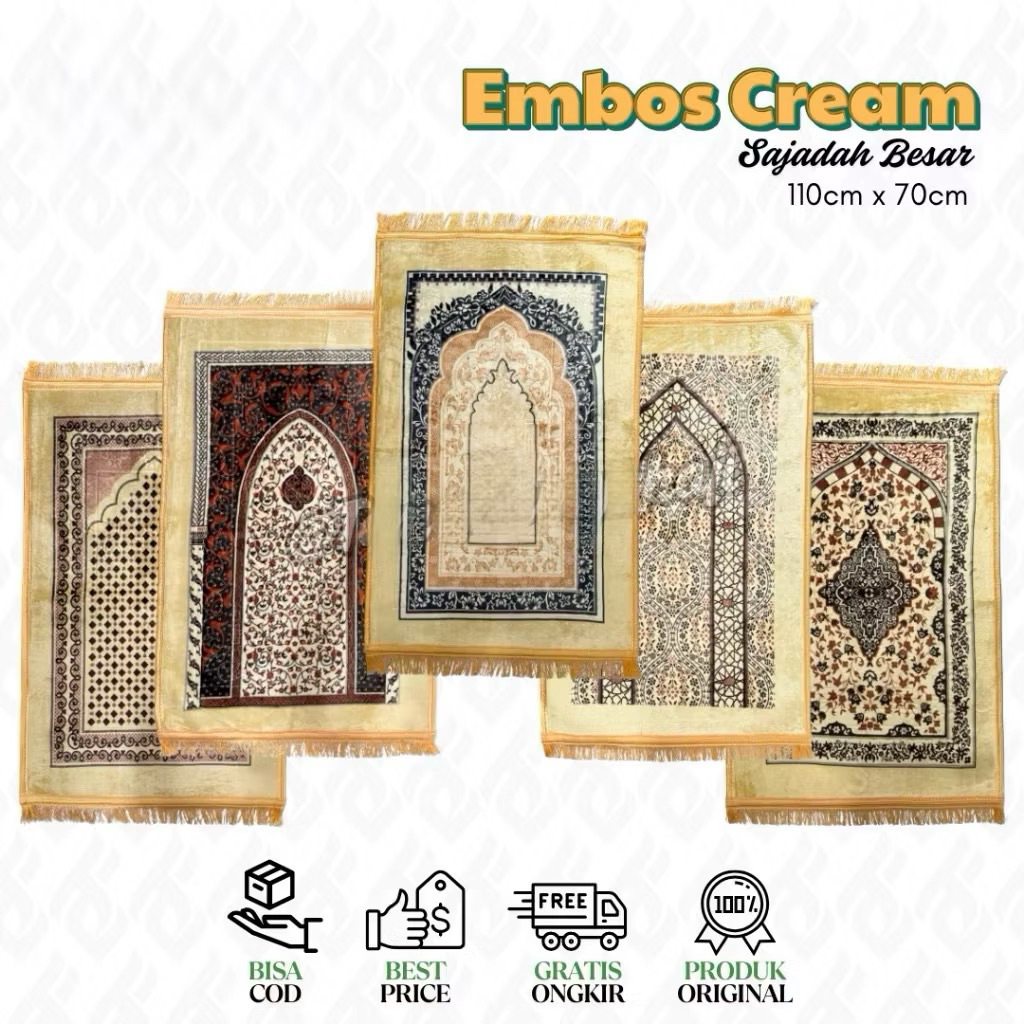 Sajadah Busa Rumbai Krem Series AntiSlip Tebal Empuk Premium jumbo Dewasa