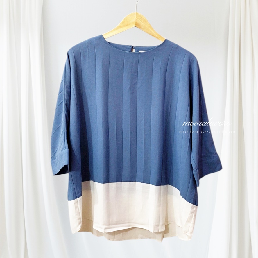 SHEZA CLASSY TWO TONE OVERSIZED PLEATS LOOSE TOP KOREAN STYLE READY BANGKOK PREMIUM BKK
