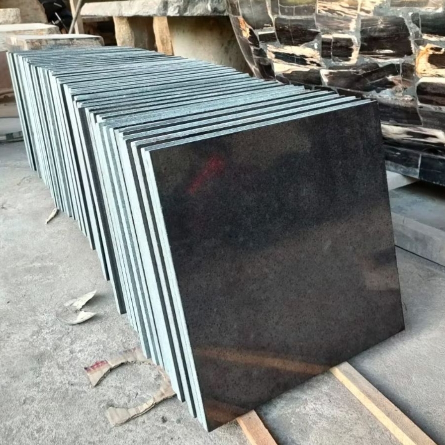 Lembaran lantai batu granit hitam siku poles kilap 50x50