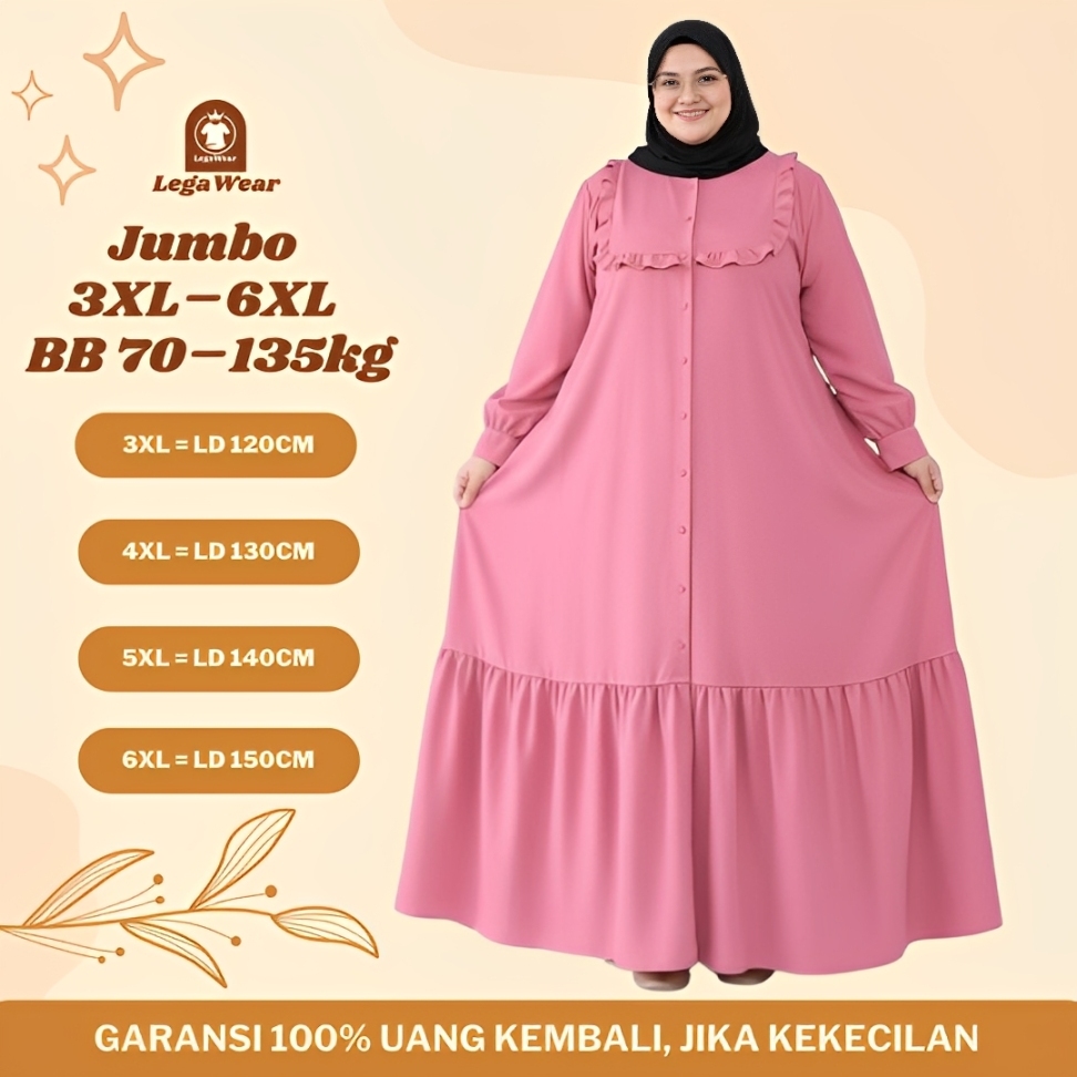 Gamis Crinkle Jumbo LD 120 130 140 150 Baju Lebaran Wanita Mewah Elegan Terbaru