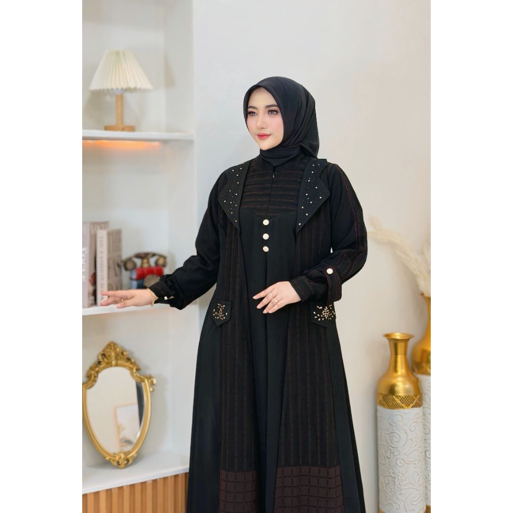 ABAYA SULTAN BAHAN JETBLACK LD 110 PB 140 WUDHU FRENDLY DAN SAKU KANAN
