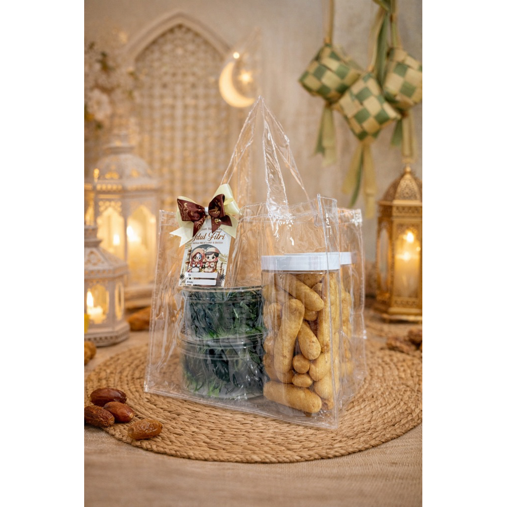 (Isi 10pcs) TAS MIKA Transparan uk 24x16x22cm Muat Toples kue kering untuk hampers idul fitri