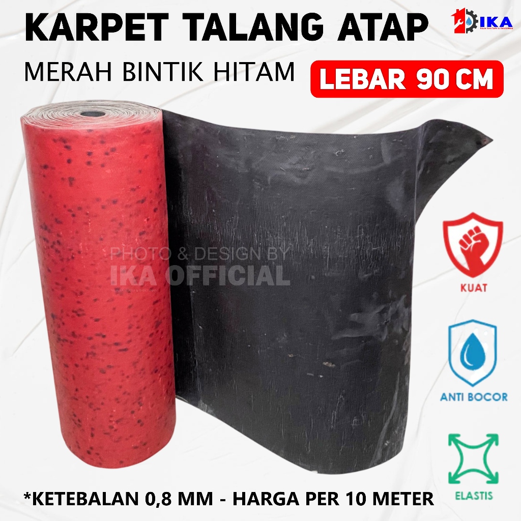 Ecer Per 10 Meter Karpet Talang Air Tebal Merah Bintik Hitam Lebar 90 CM / Karpet Talang Air Merah H