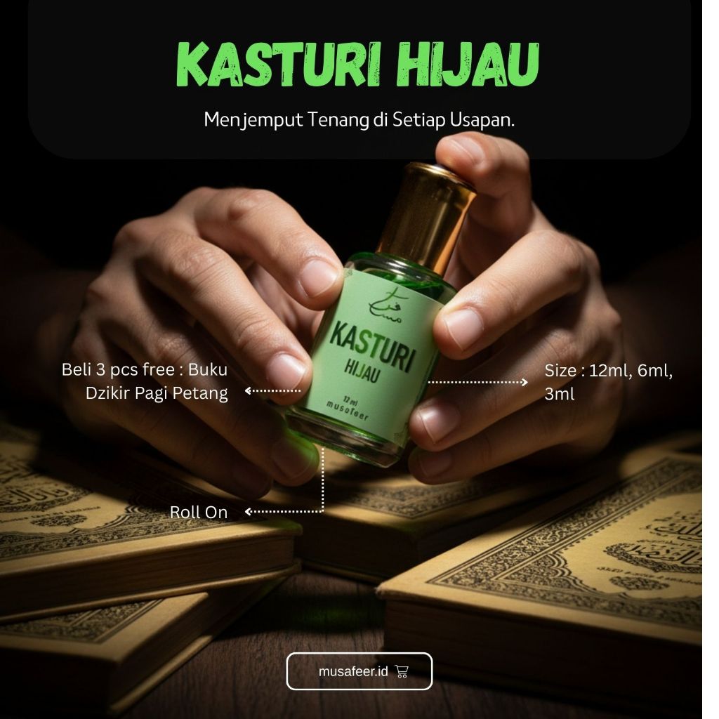 PARFUM SHOLAT KASTURI HIJAU 12 ML PARFUM ARAB NON ALKOHOL KHAMR 100%