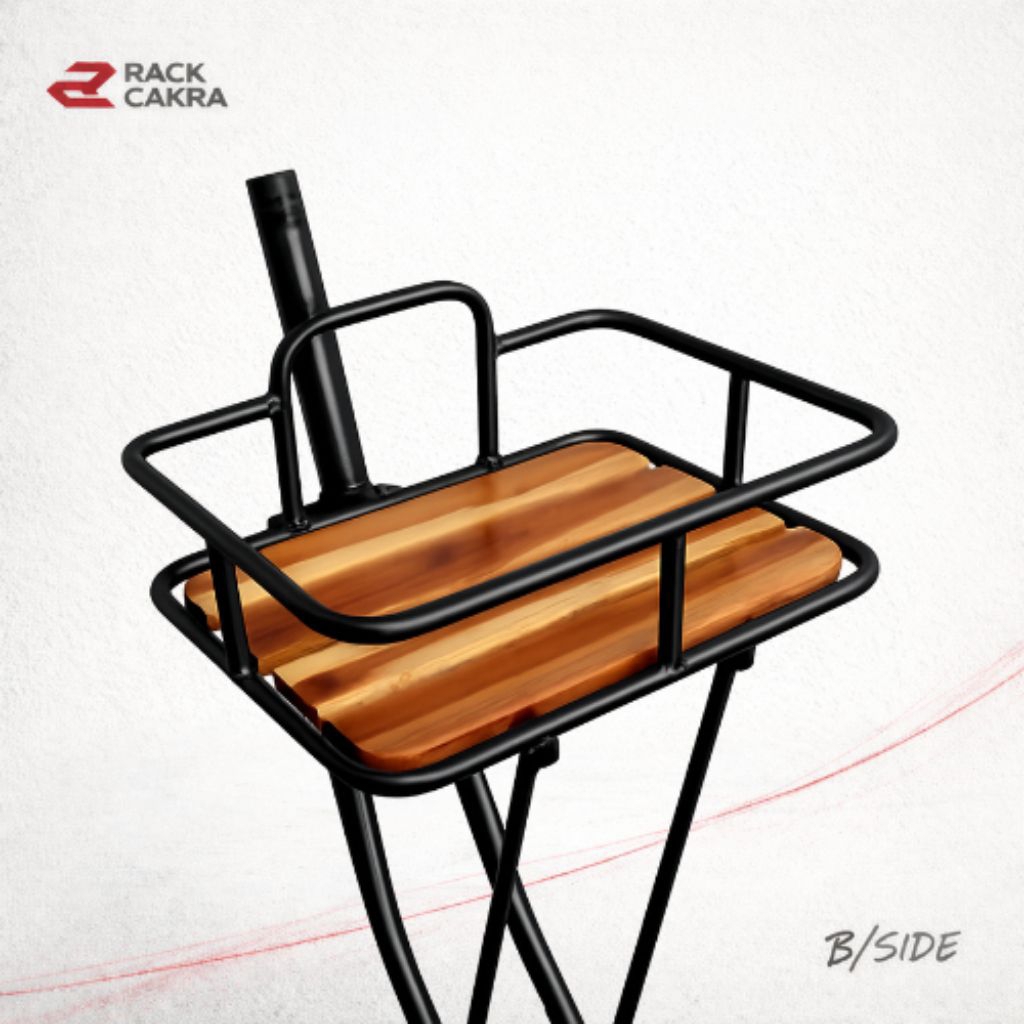 Front Rack Keranjang Depan Sepeda Hitam - Alas Kayu Solid MTB Federal Fixie Gravel Komuter