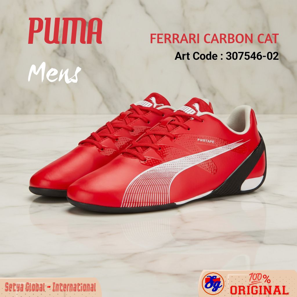 Sepatu PUMA Shoes MENS PRIA Lifestyle FERRARI CARBON CAT Rosso Corsa White Black 307546-02 Setya Glo