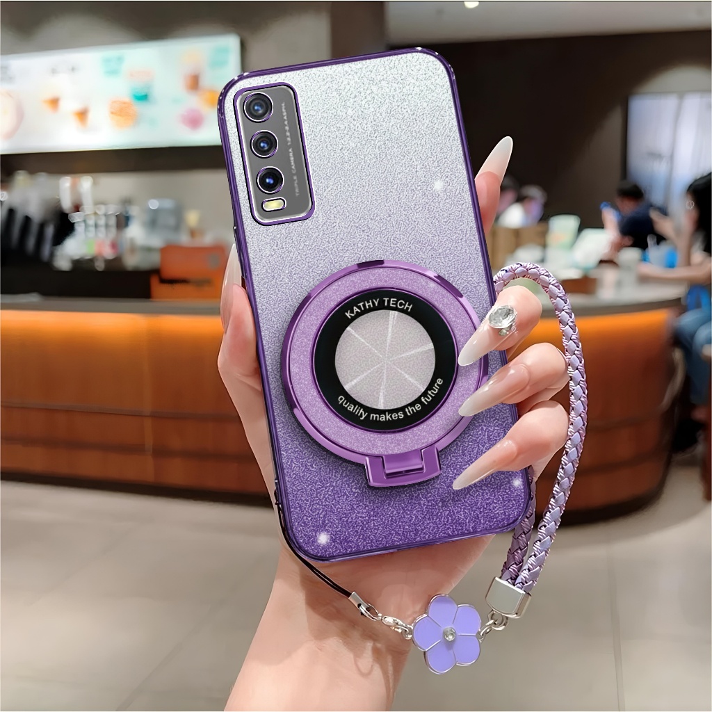 Soft Case Vivo Y12s Y20 Y20s Y20a Y20i Casing Glitter Silikon Ring Holder Magnetic Free Lanyard