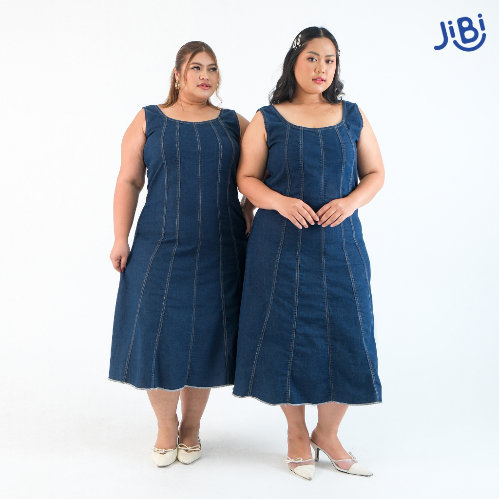 JIBI | A-Line Midi Dress - Dark Blue - Midi Dress Jeans - Midi Dress Wanita