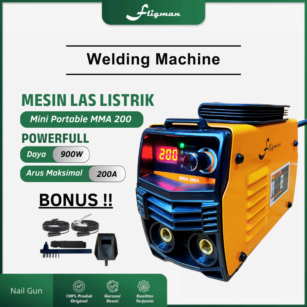 Fligman Mesin Las Listrik Inverter Mini IGBT 200A 900w Trafo Las MMA Portable Siap Pakai