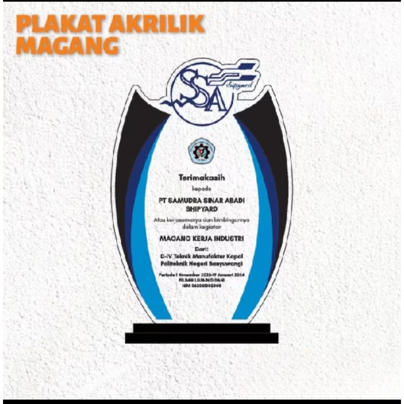 Plakat Akrilik Custom - Plakat Magang Kerja Industri