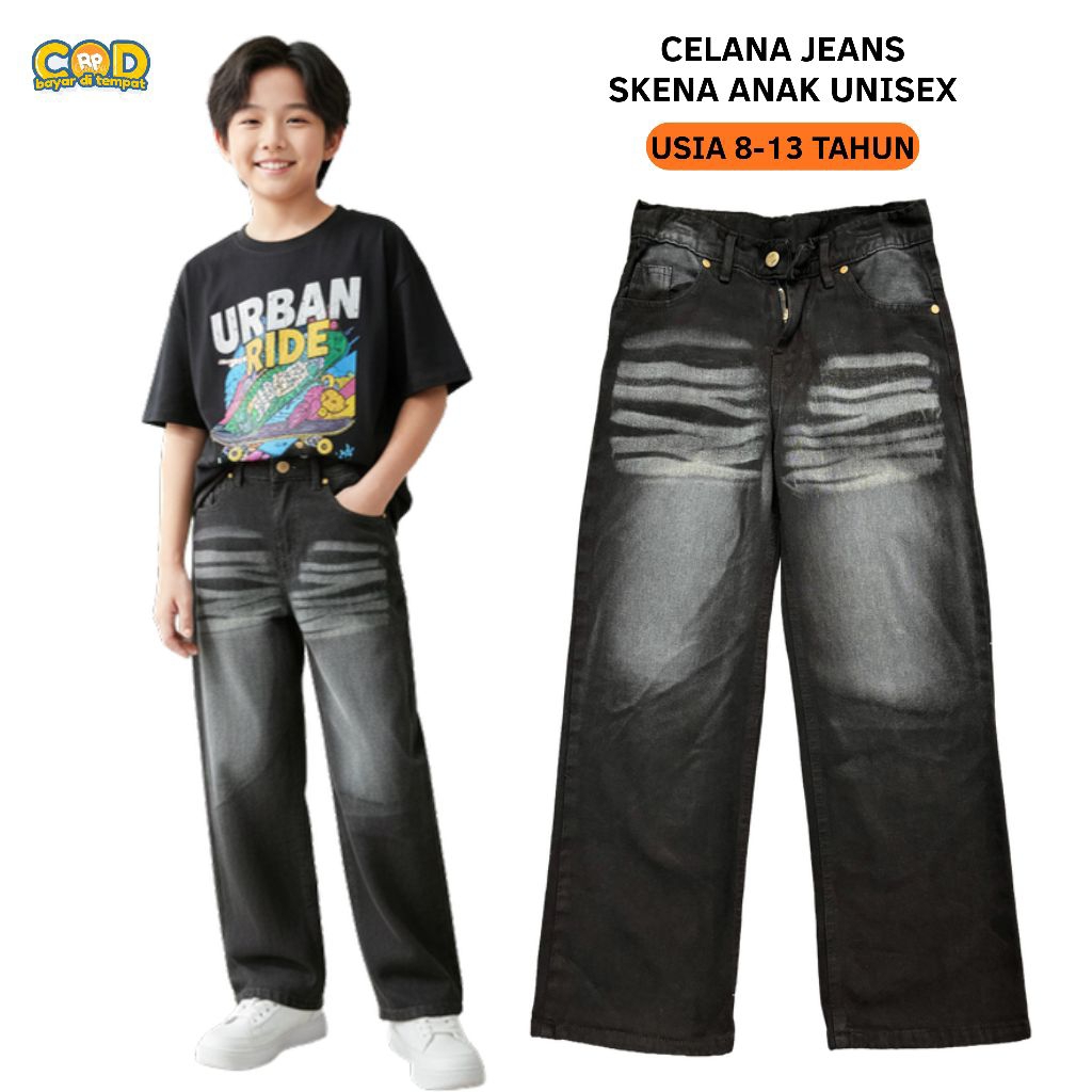 Celana Skena Anak Laki Laki Perempuan Baggy Pants Celana Jeans Anak Usia 8-13 Tahun Jeans Denim