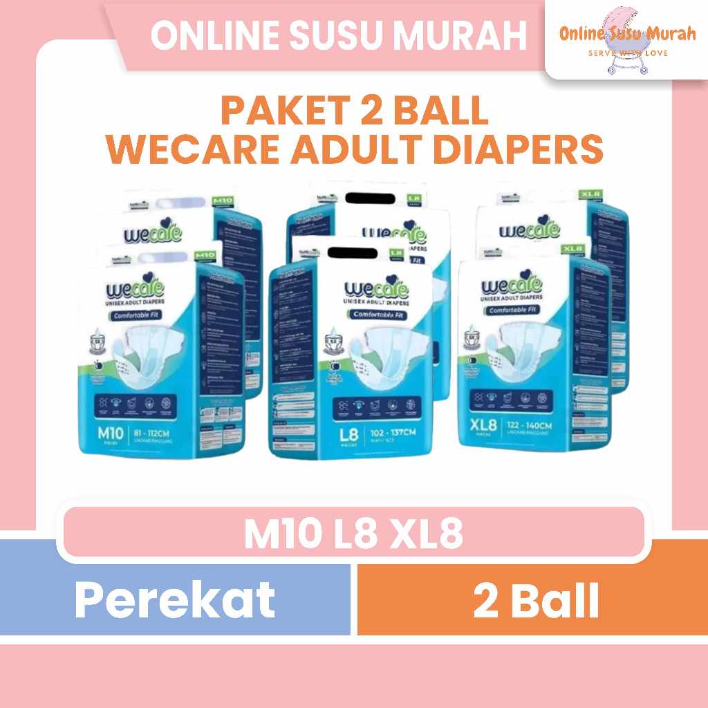 WECARE PAKET 2 BALL ADULT DIAPERS TAPE M10 L8 XL8 POPOK DEWASA PEREKAT M 10 L 8 XL 8 ORANG TUA PPKS