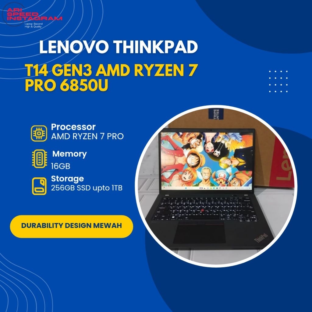THINKPAD T14 GEN 3 AMD RYZEN 7 PRO 6850U/RAM 16GB/SSD 1TB NVME/BAKLITE/FHD IPS/TOUCHSCREEN