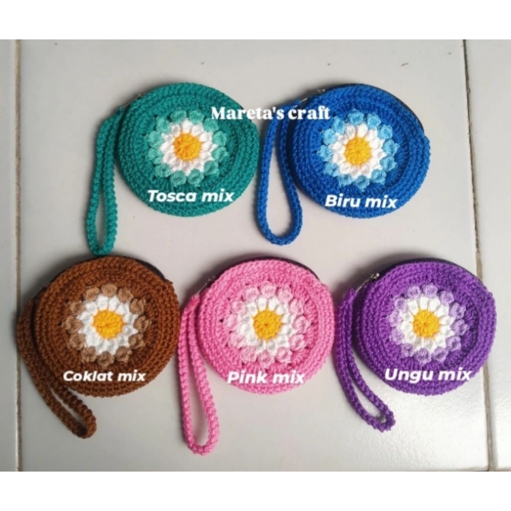 Dompet Koin / Bag Charm / Case Earphone Rajut Bunga Daisy
