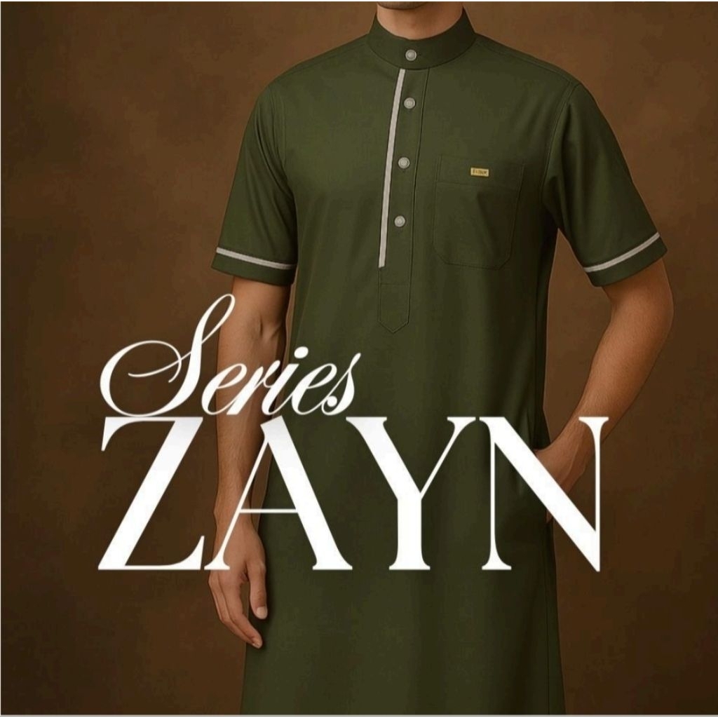 Jubah Pria ZAYN — Baju Muslim Lengan Pendek Kancing Strip Putih | ArabTsaub