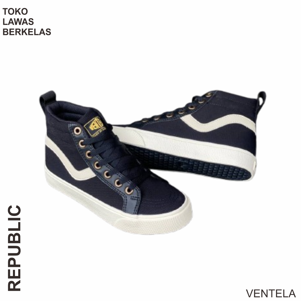 Sepatu Ventela Republic Hc Black Natural  - Sepatu Sekolah Ventela Republic High Cut Hitam Putih