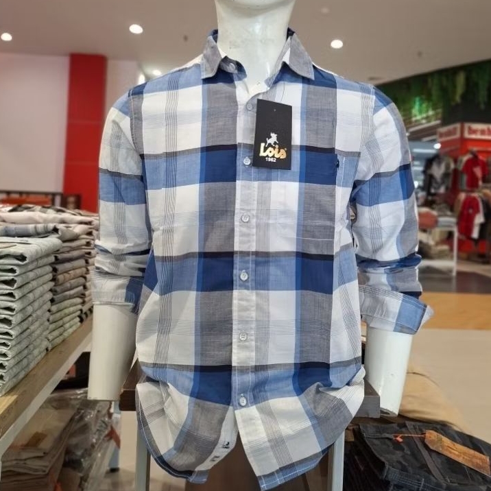 lois jeans kemeja pria lengan panjang slimfit 007 blue/white