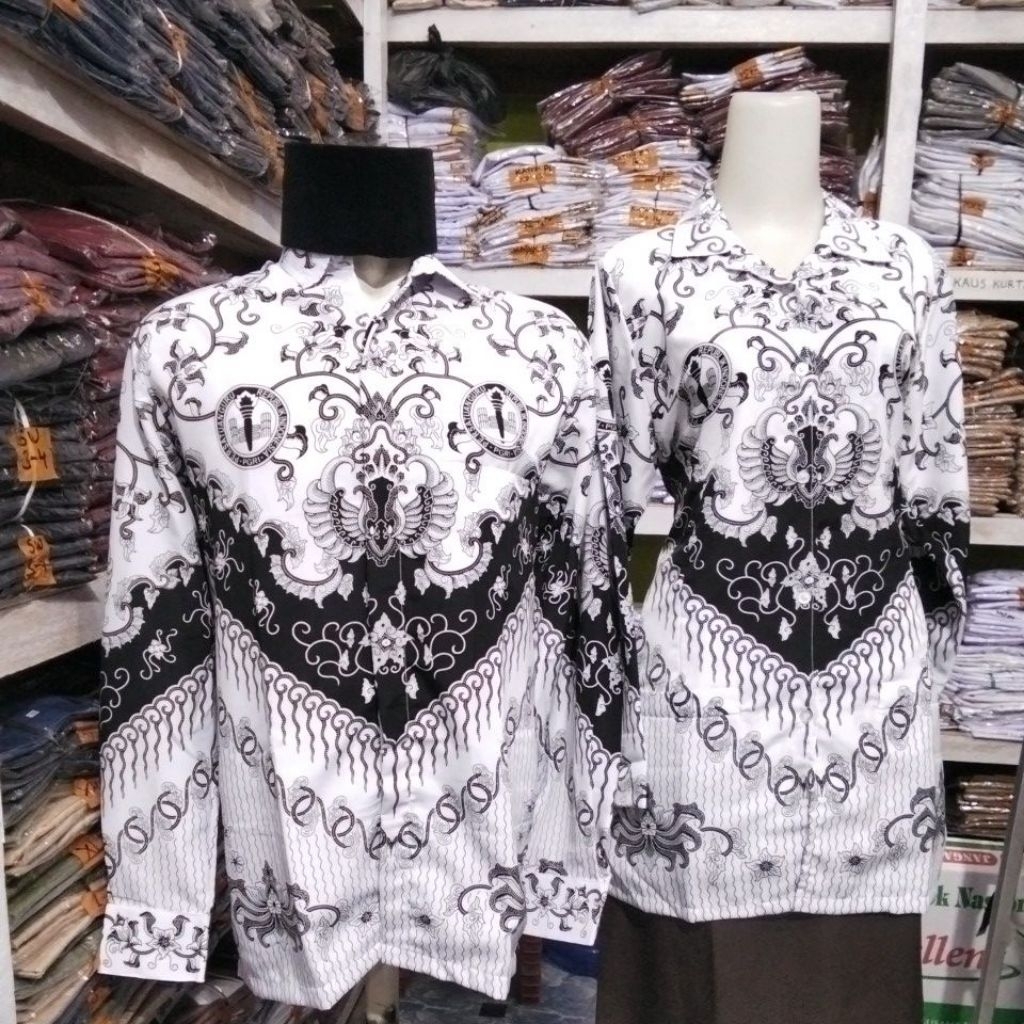 Baju Seragam PGRI Pria Wanita Lengan Panjang motif rantai dengan Furing Adem