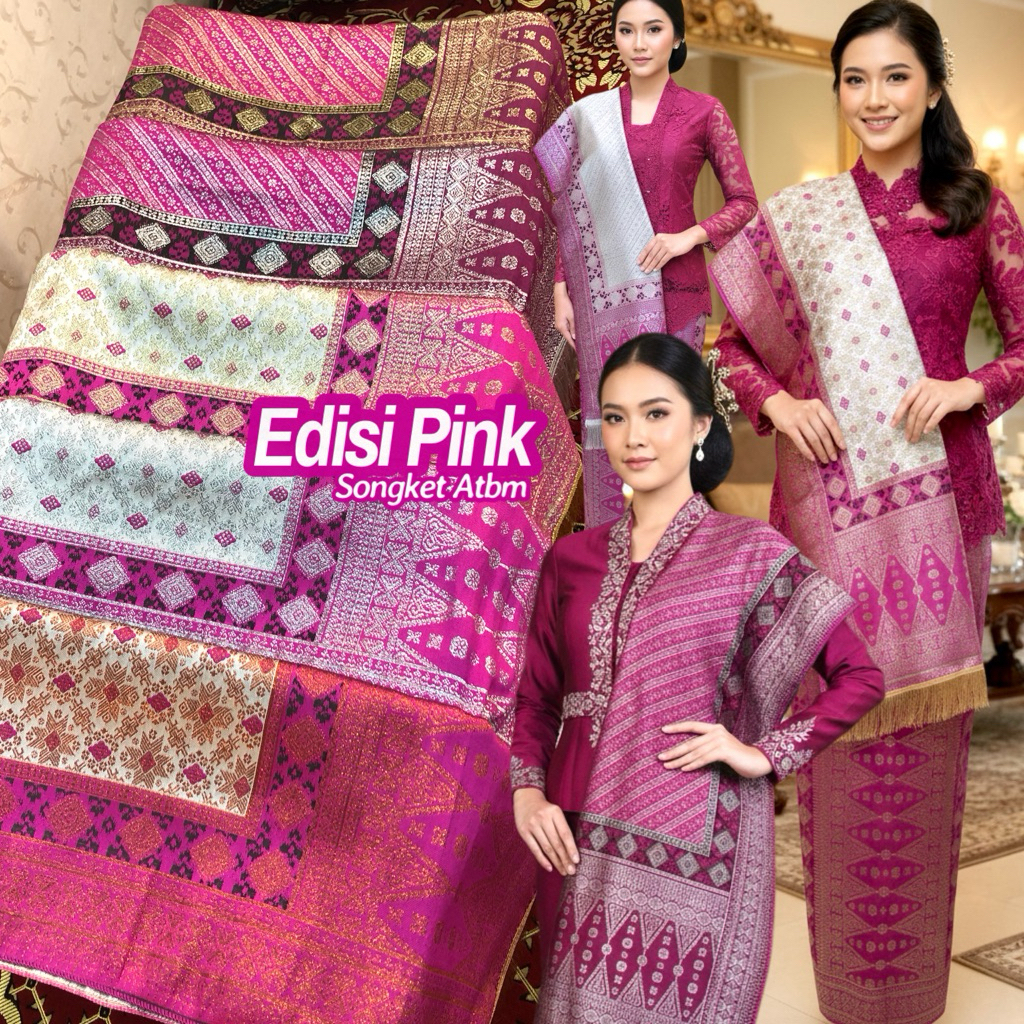 Songket Palembang Atbm Edisi Warna Pink/ songket Tenun Mesin palembang /Songket pengantin / Raguan i