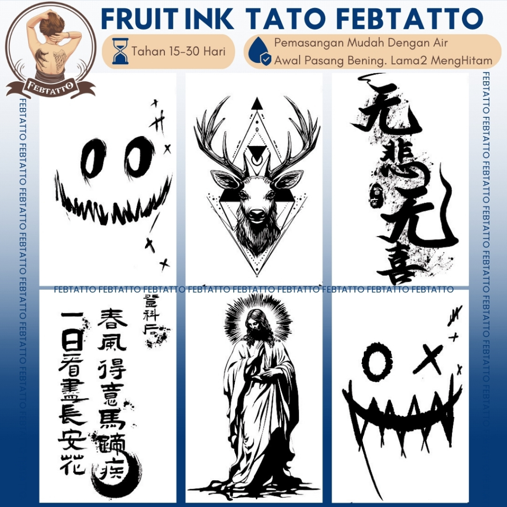 FRUIT INK TERBARU Stiker Tato Temporer Tahan 1 BULAN SIZE 10,5cm x 18cm Tatto Temporary Semi Permane