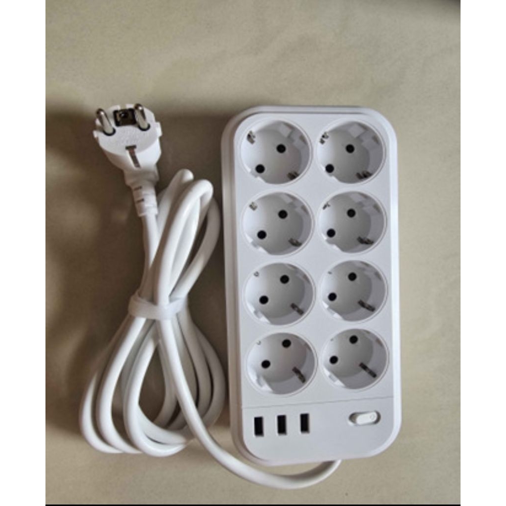 Terminal kabel Colokan listrik stopkontak 8 lobang 3usb kabel panjang 2m 3*1.5mm full tembaga