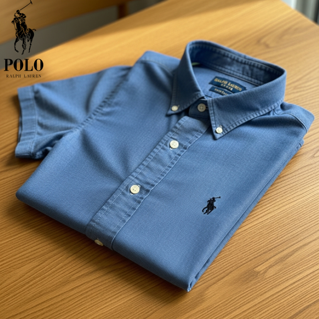 Kemeja Lengan Pendek Blue Denim / Kemeja Polo's Ralph Laurent / Kemeja Casual Pria / Kemeja Terbaru 