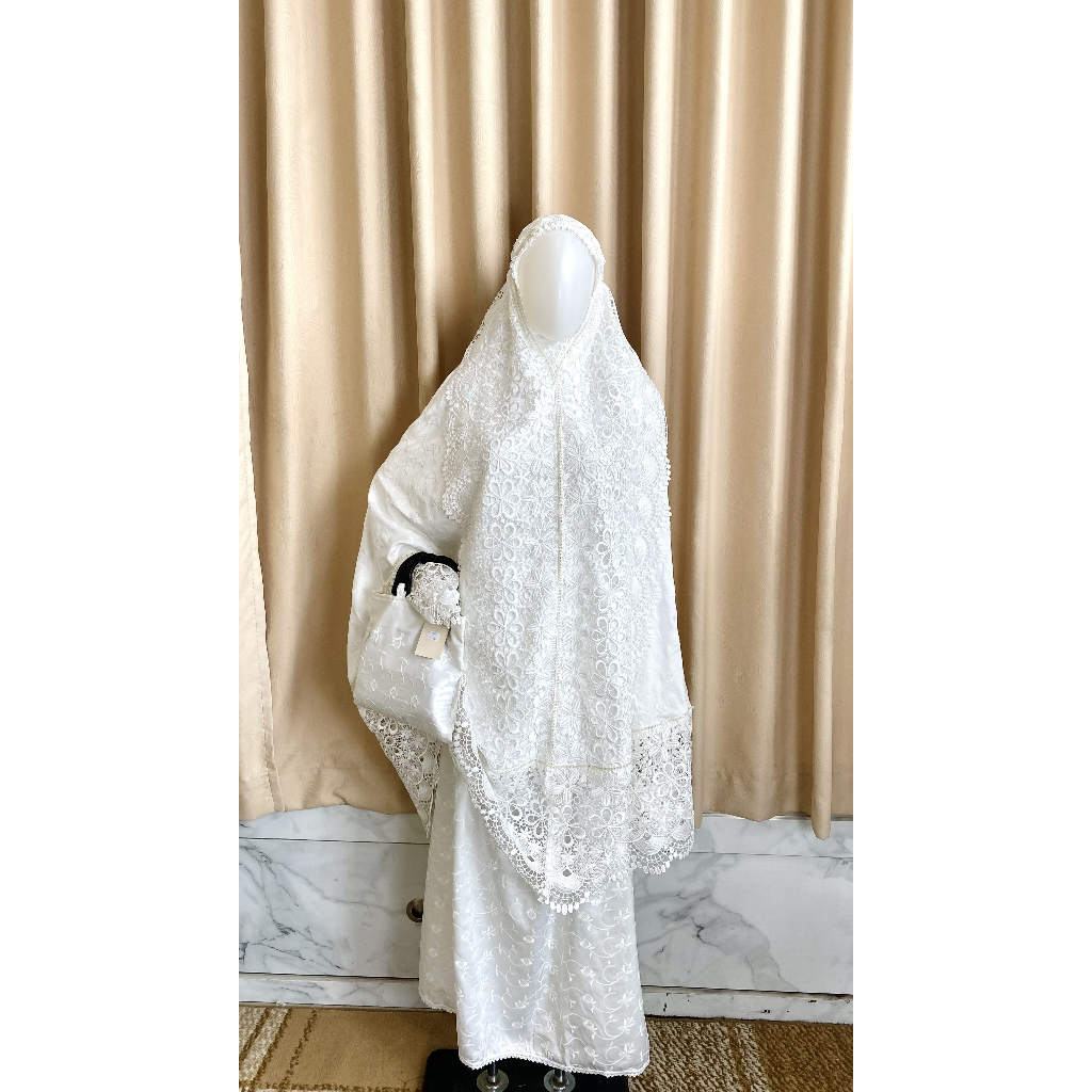 Mukena Putih Raya | Mukena Lebaran Elegan Mewah + Tas