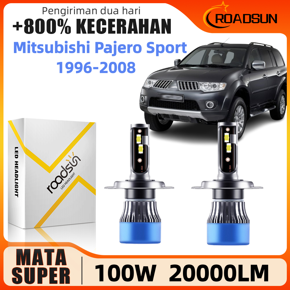 Roadsun 2PCS Super Terang Lampu Depan Mobil LED Hi/Lo Beam Lampu Kabut Cocok  Mitsubishi Pajero Spor