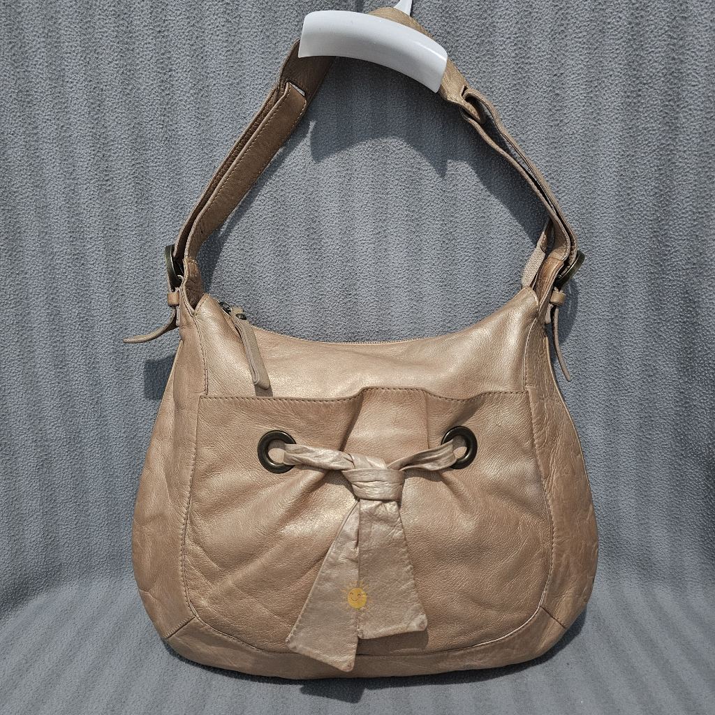 Tas Kulit Asli Coccinelle Metallic Peach Leather Hobo Shoulder Bag