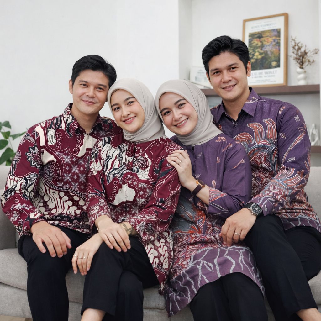 Batik Couple Premium Full Trikot Batik Dadi Laris Tunik dan Kemeja S M L XL XXL LD 120 Jumbo burgund