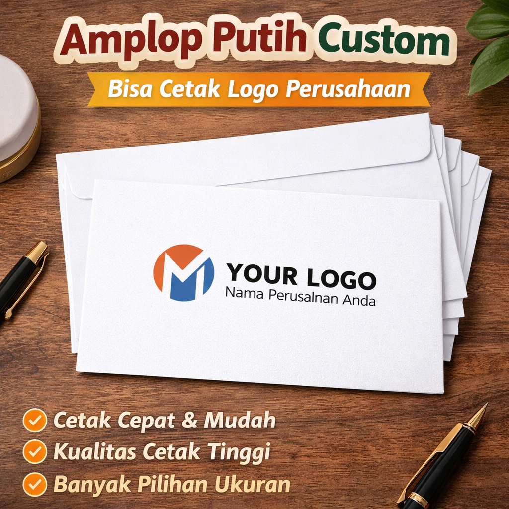 Cetak Amplop Custom Nama Intasi Perusahaan/ Amplop Custom Amplop Nama Kondangan Amplop Putih 1 Box