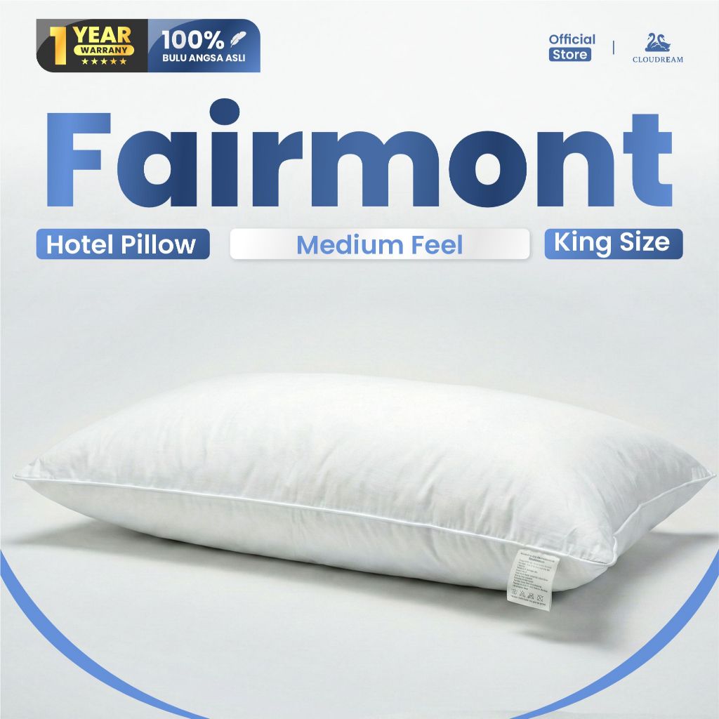 Cloudream Bantal Jumbo Bulu Angsa Asli / Bantal Hotel Bintang 5, Type King Fairmont (Medium Feel)