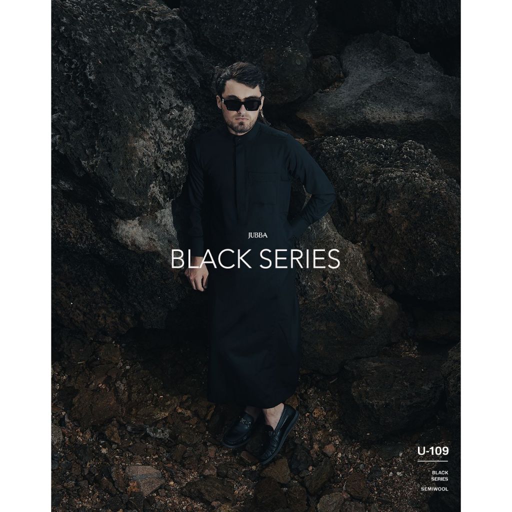 Samase jubba u109 black series jubah slim lengan panjang semi wool s-xxl