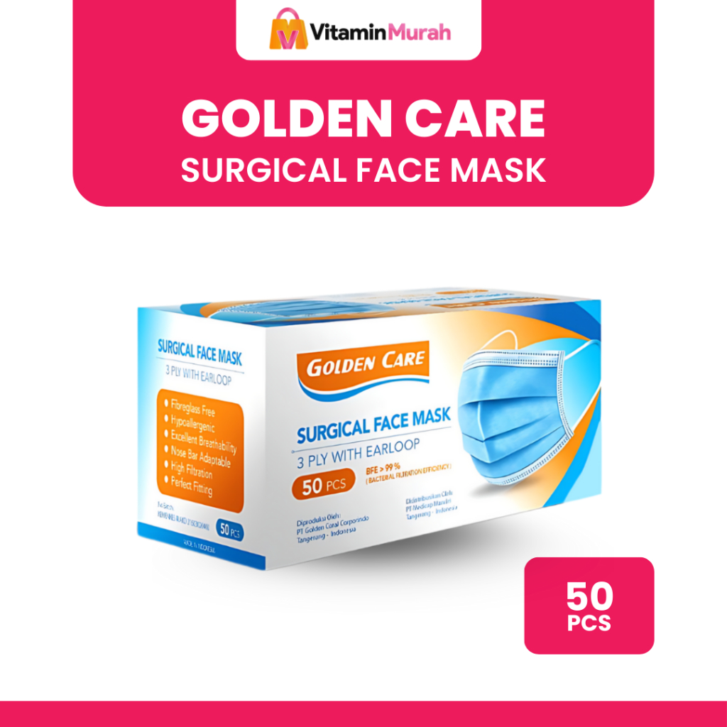 Masker Murah 3 Ply GOLDEN CARE BFE 99%
