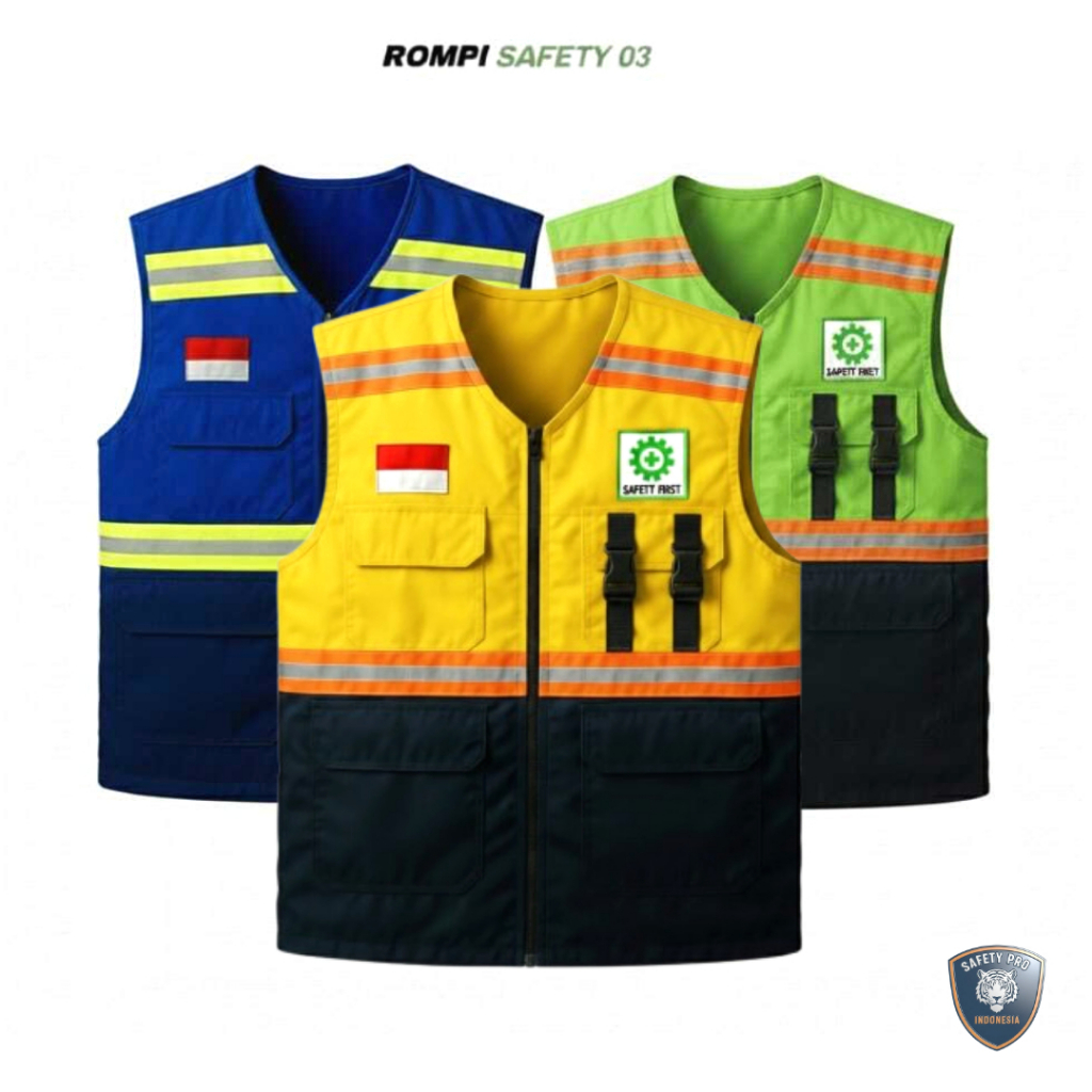 rompi safety first/rompi safety/rompi proyek/seragam kerja lapangan bahan drill pria warna kuning XL