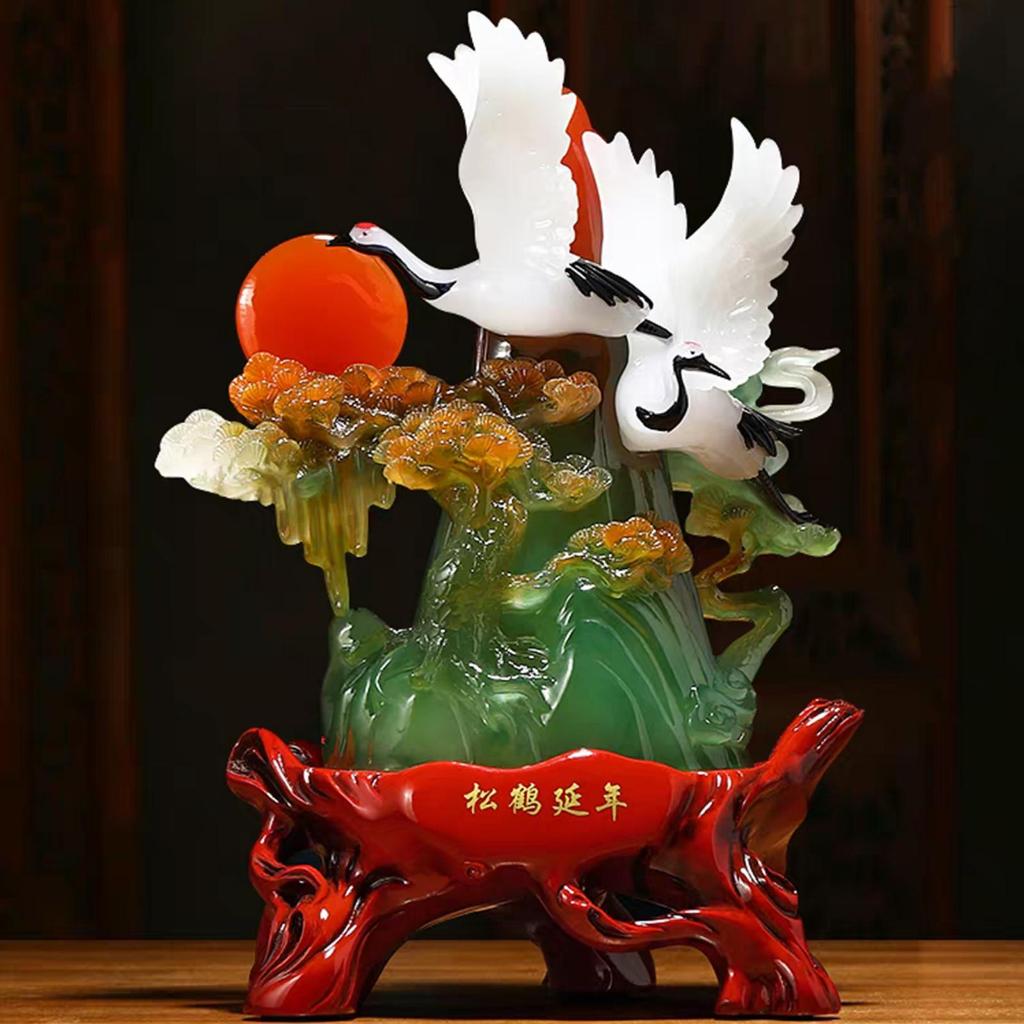 Pajangan Longevity Crane Pasangan Bangau & Pohon Pinus Panjang Umur Fengshui Kesehatan Panjang Umur 