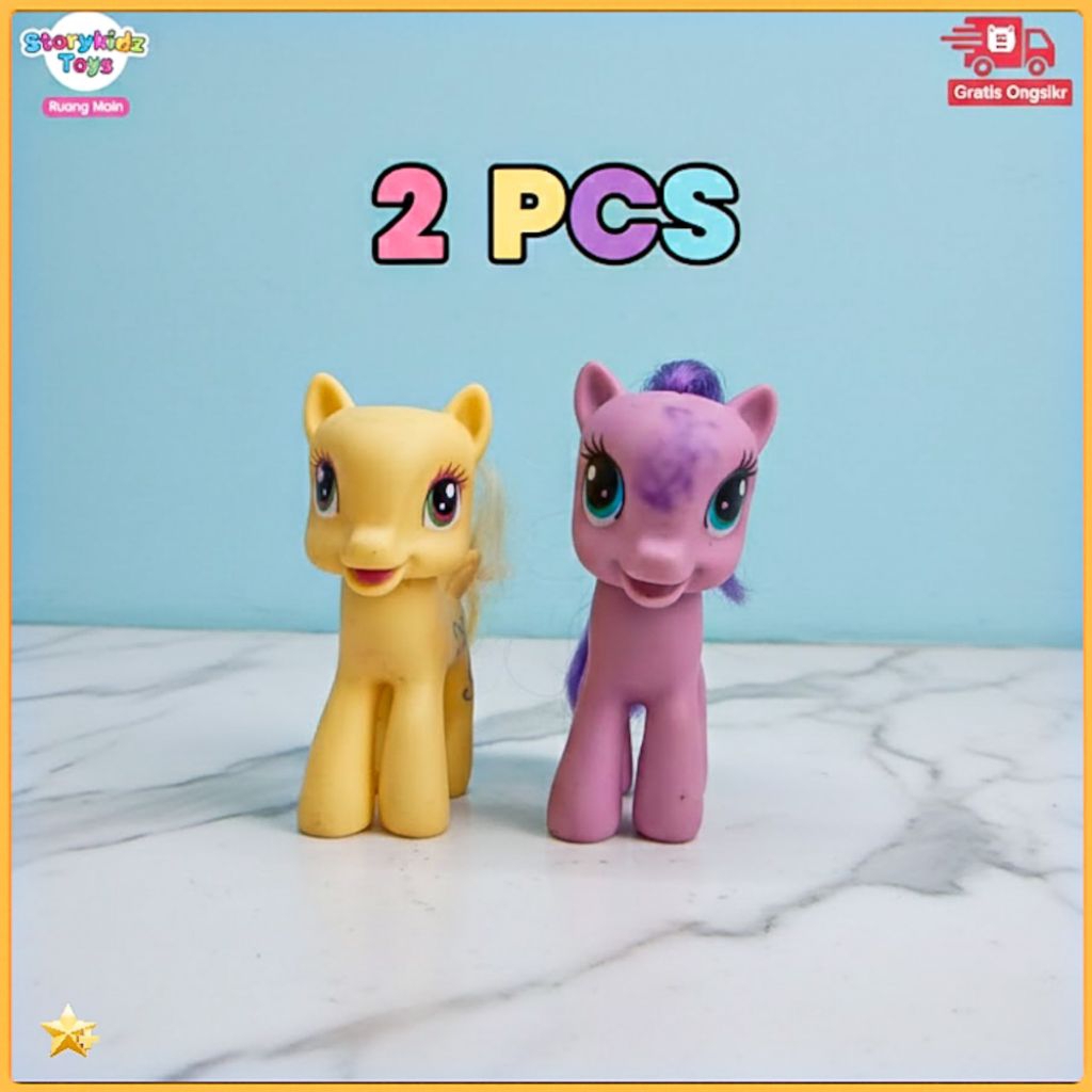 PAKET 2 PCS Mainan Anak Perempuan My Little Pony Kuda Poni Figure Preloved Pajangan Lucu