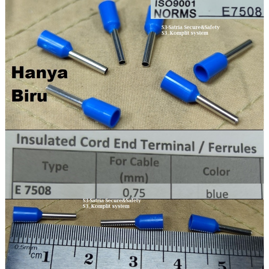 biru E7508 Skun Tusuk bulat pin insul tancep colok terminal kabel 0.75mm 0,75mm 0.5mm 0,5mm insulate