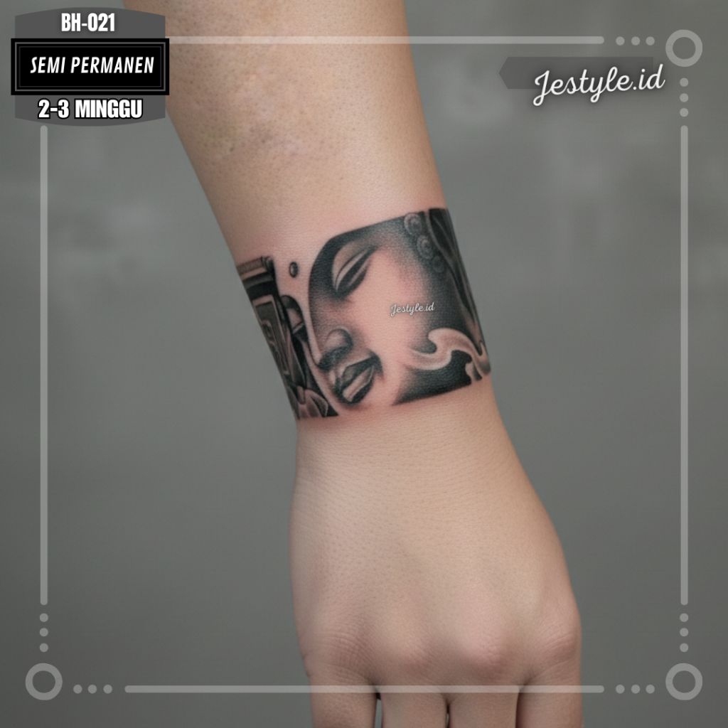[BH-021] Semi Permanent Tatto fruit ink Tahan lama 2-3 Minggu lingkar lengan armband motif Buddha