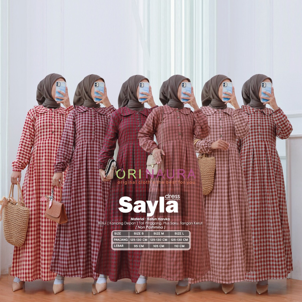 Gamis Midi Kotak Kotak Katun Haruka Cantik Elegant Kafiah Midi || Sayla Midi Dress By Ori Naura