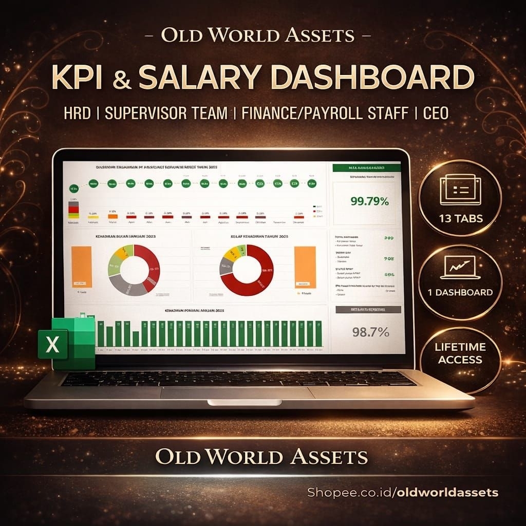 Template Excel KPI & Gaji Karyawan | Absensi, Lembur, Slip Gaji, Dashboard HRD & Payroll