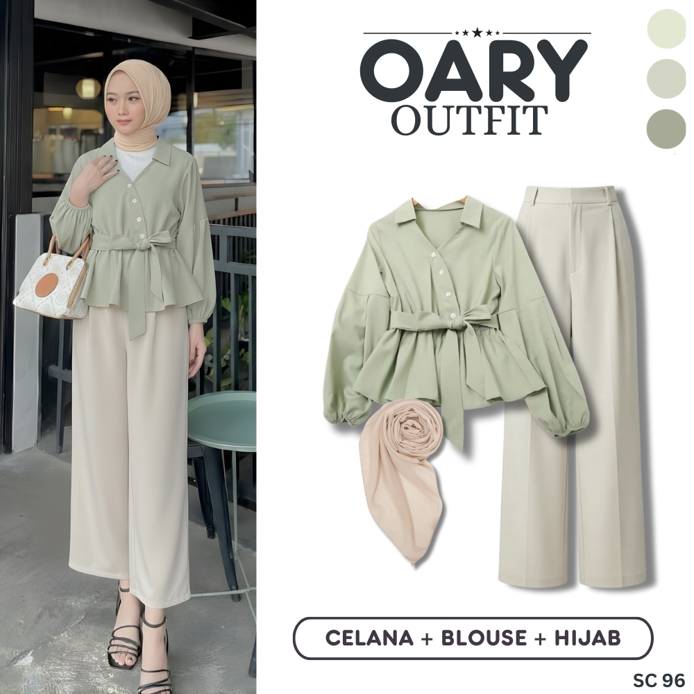 Setelan Hijab Remaja Kekinian ( Celana, Blouse, Hijab Bella Square ) OOTD Hanggout, Ngampus SC96