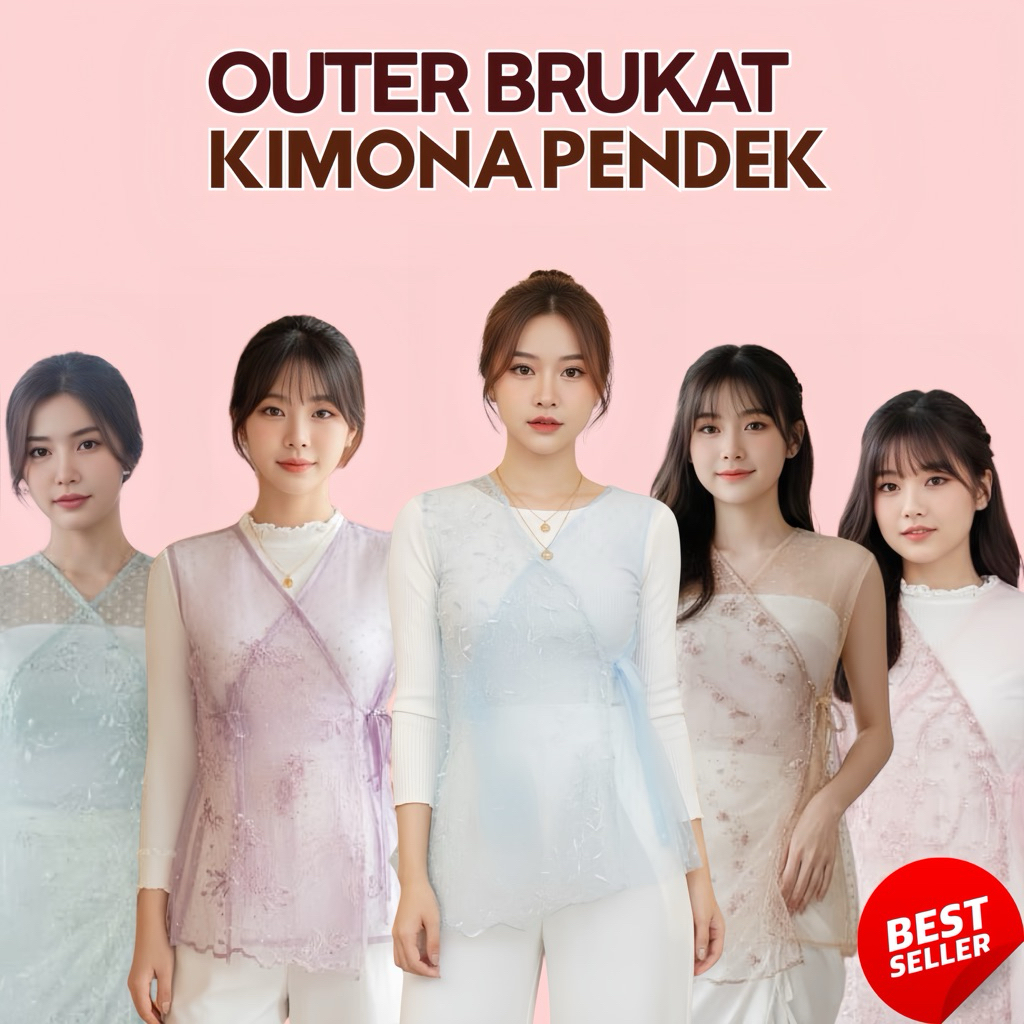 OUTER KIMONA PENDEK OUTER BRUKAT KONDANGAN TANPA LENGAN