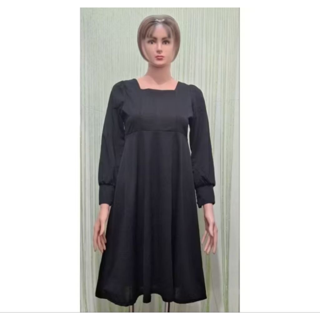 dress wanita hitam polos lengan panjang