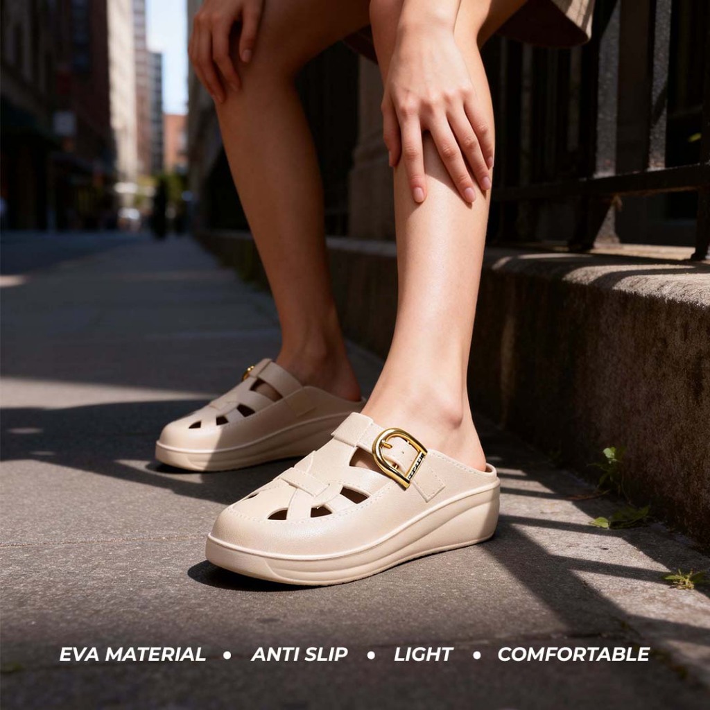 Sepatu Sandal Wedges Wanita Motif Anyam – 2503M EVA Rubber Material Anti Slip Cloudsshop.id