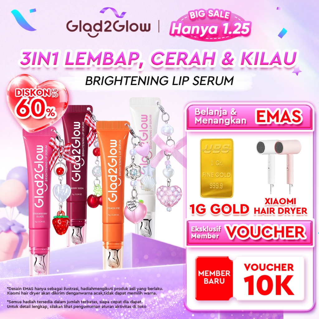[2PCS Lebih Cuan]Glad2Glow BRIGHTENING LIP SERUM 7g Berry Soda Shade Ready Stock! Mencerahkan, Melem