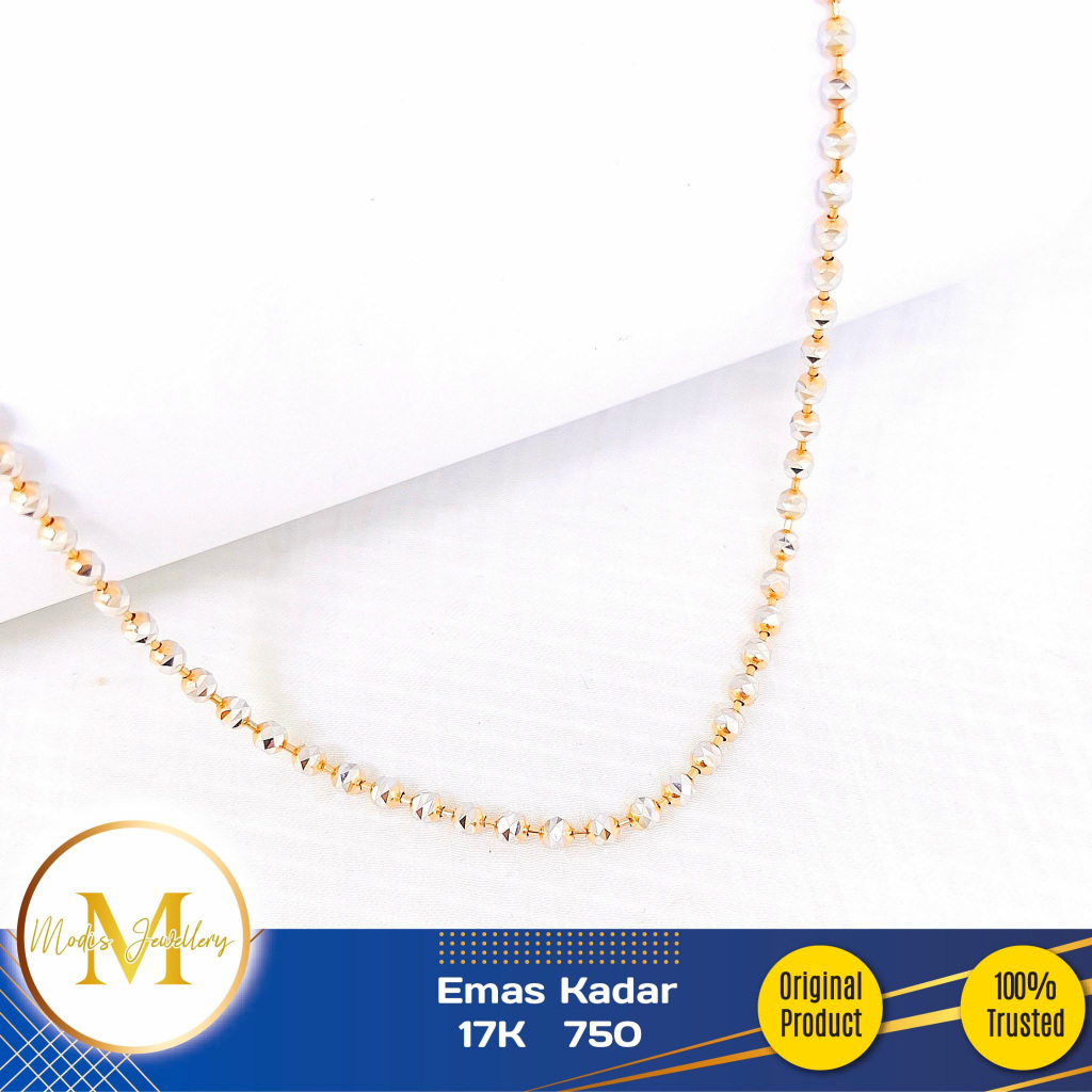 MODIS JEWELLERY - Kalung Biji Lada Ukir Kombinasi Putih Rosegold - Emas 17k  750